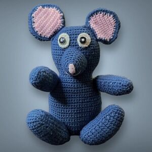 Handmade Crocheted Mouse Stuffed Animal Lovey - Blue